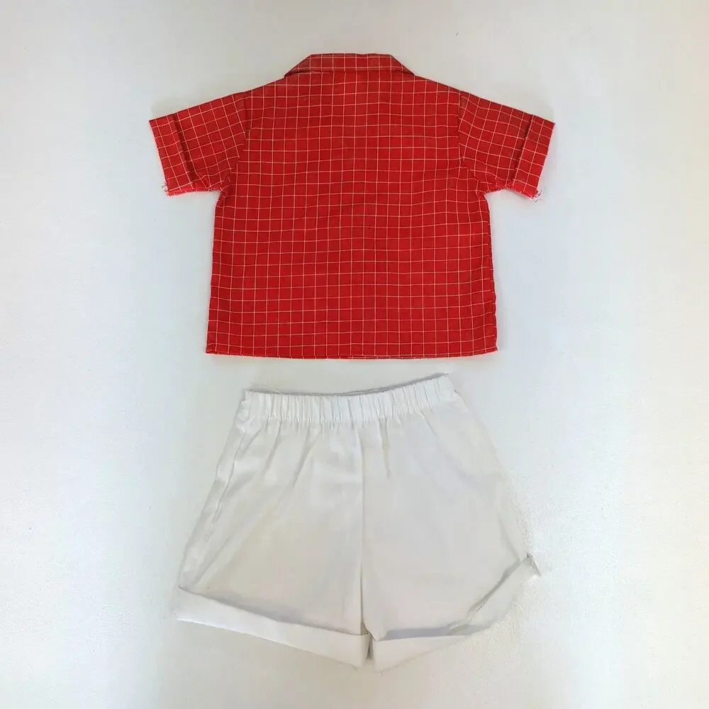 Vintage Clowns Inc Outfit Boys Sz 18m Red Plaid Shorts Button Down Preppy